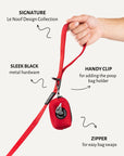 Red jacquard dog leash with poop bag holder, Le Noof