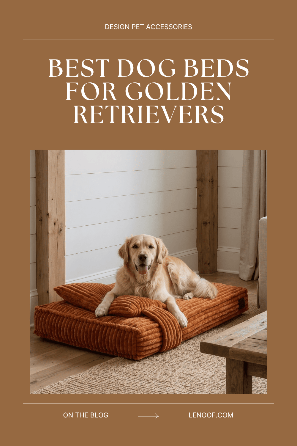 Best dog beds for golden retrievers - blog post cover by Le Noof