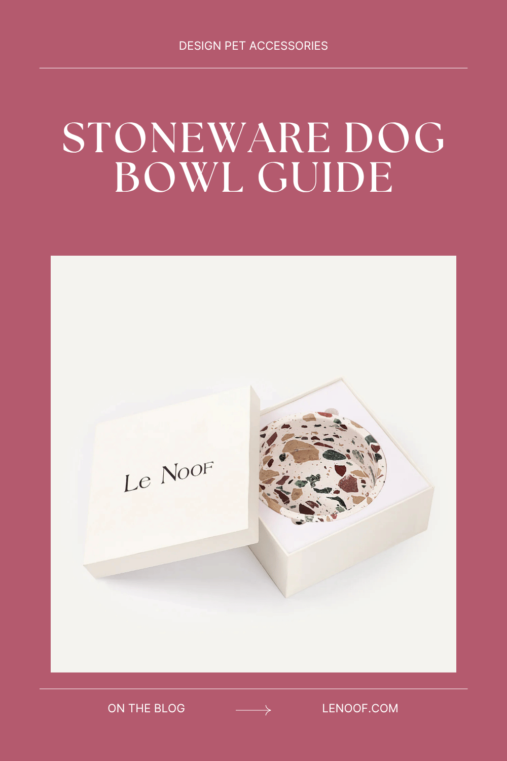 Stoneware dog bowl blog post cover by Le Noof