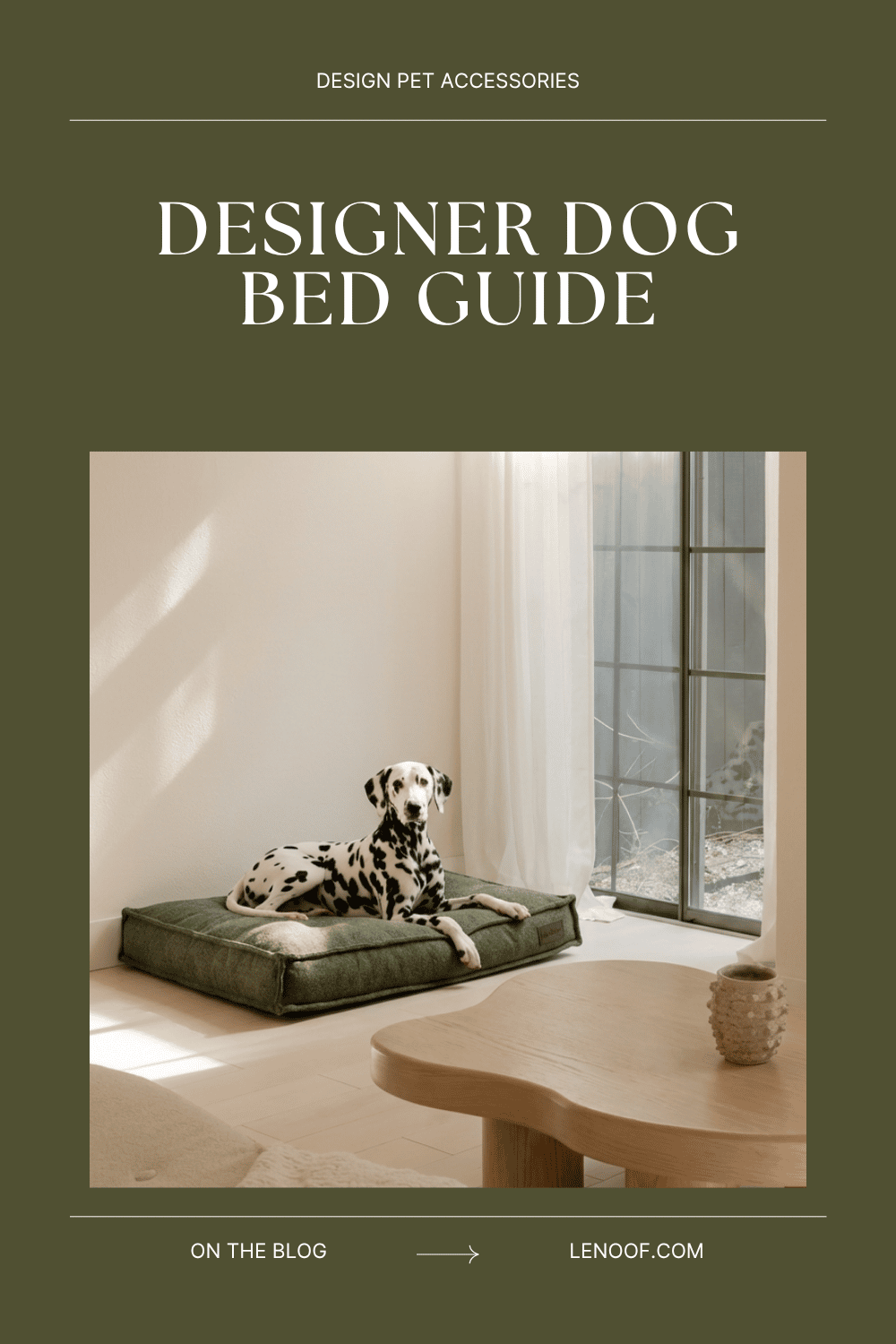 Designer dog beds - blog post cover by Le Noof