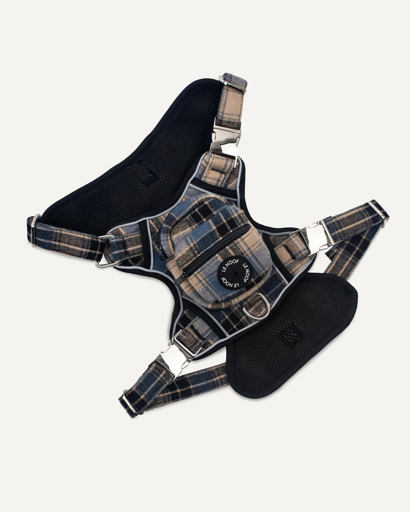 Blue plaid backpack harness with metal buckles Le Noof