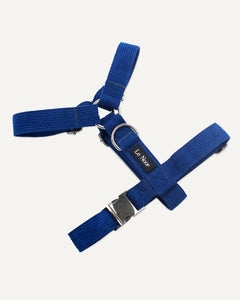 Blue corduroy dog step in harness from Le Noof