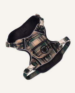 Green plaid dog backpack harness Le Noof