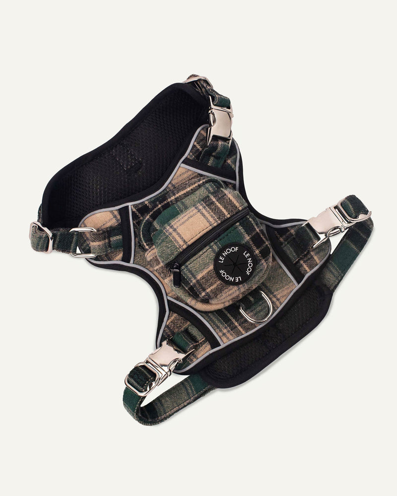 Green plaid dog backpack harness Le Noof