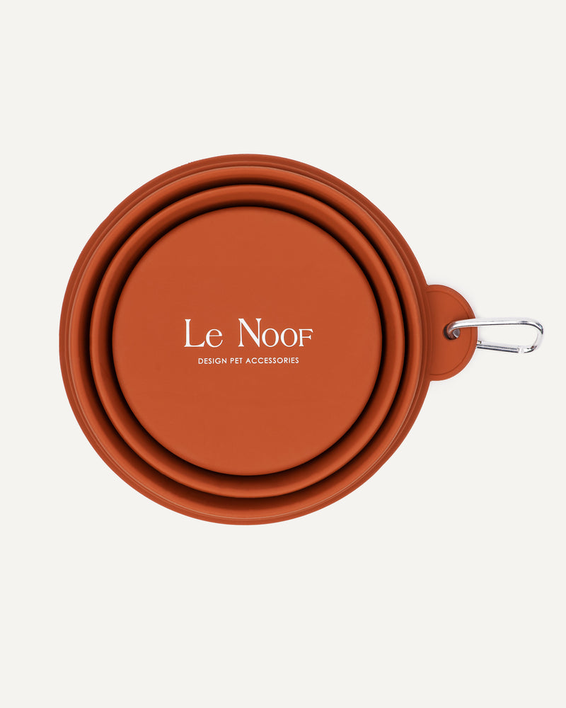 Brown collapsible rubber dog bowl
