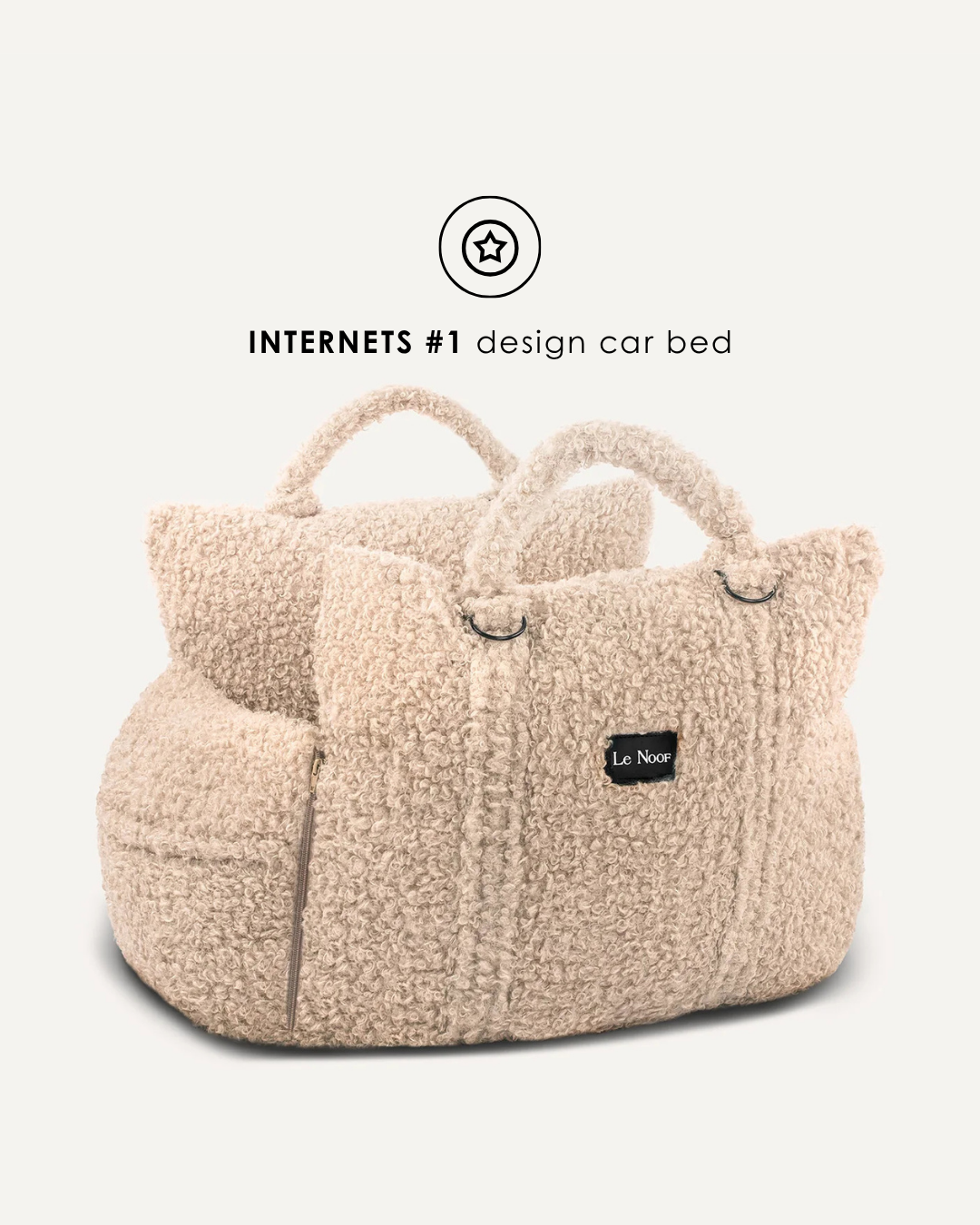 Best teddy dog car bed with soft designer fabric in beige color