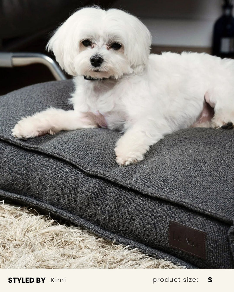 Grey Boucle Square Dog Bed