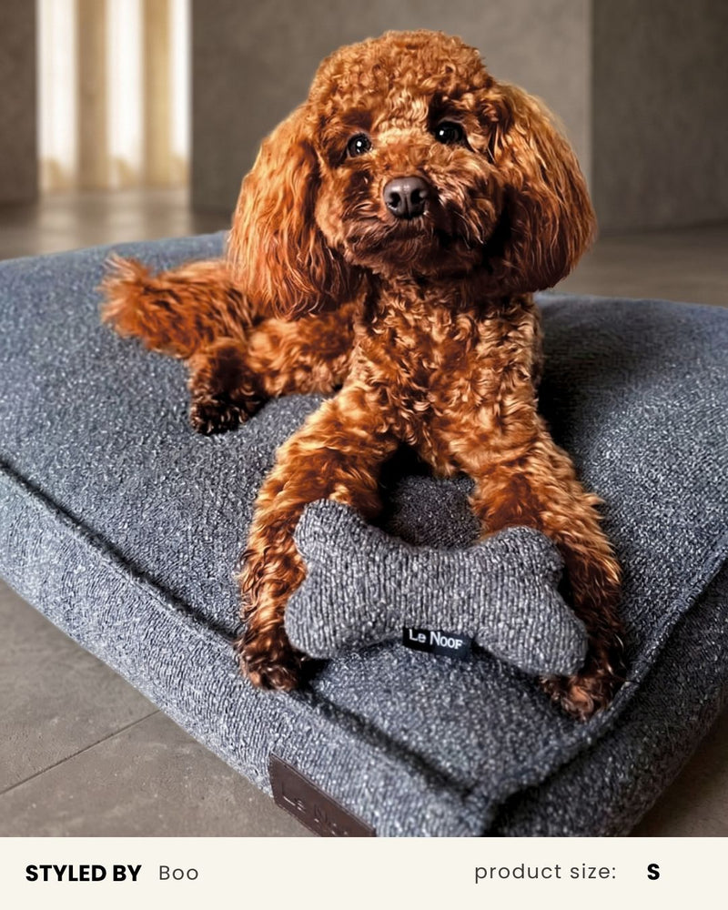 Grey Boucle Square Dog Bed