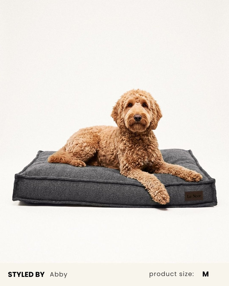 Grey Boucle Square Dog Bed