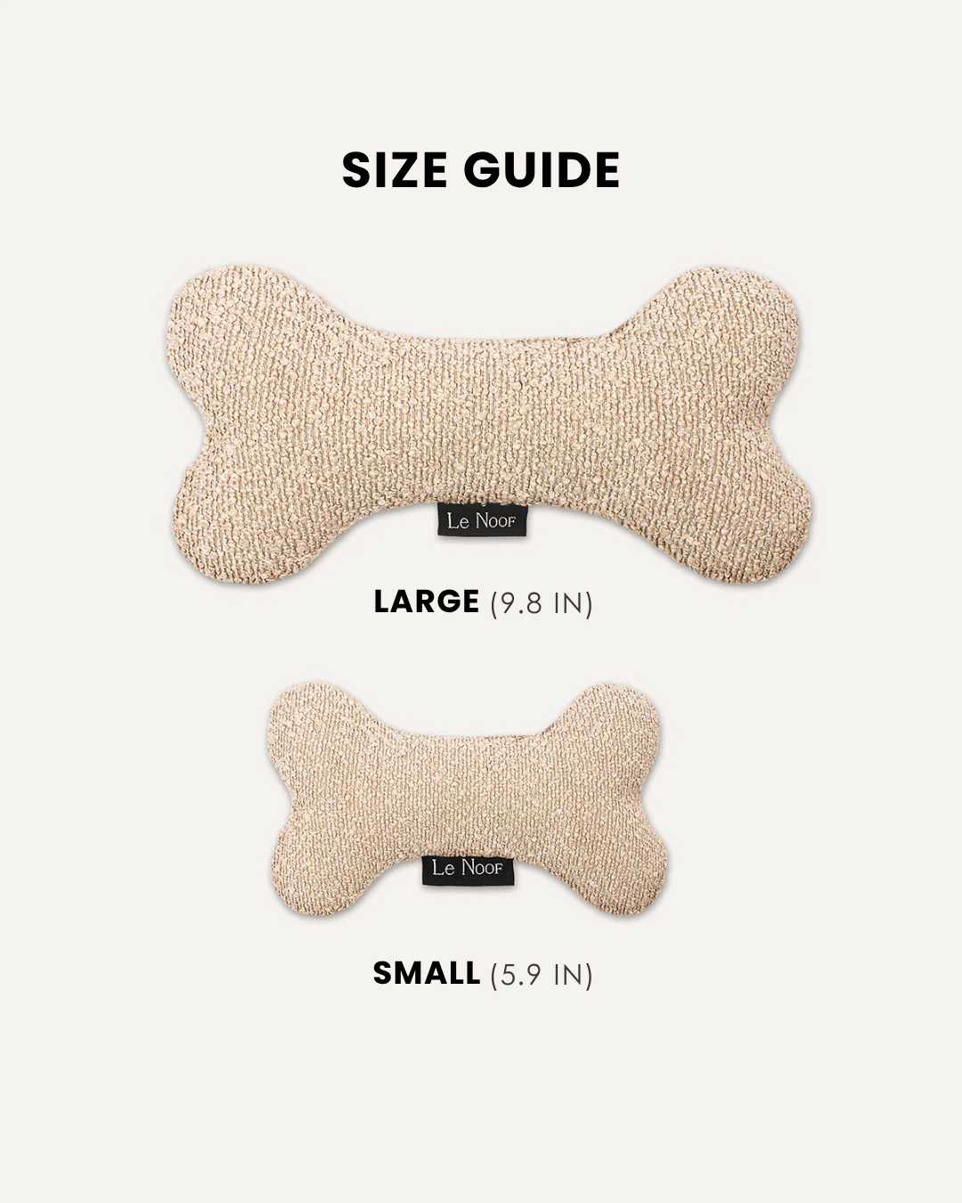 Beige boucle bone dog toy in two sizes, Le Noof