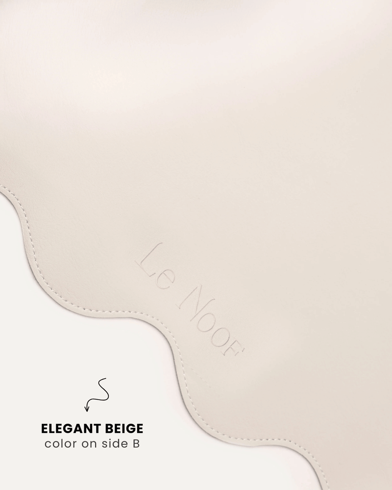 Beige side of wavy double-sided dog bowl mat, Le Noof
