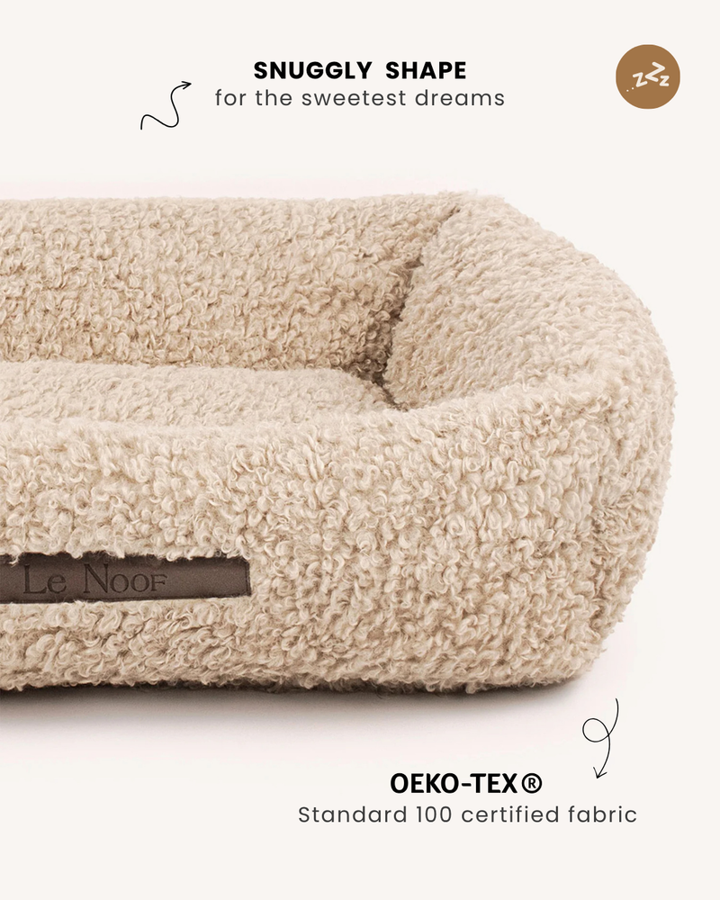 Beige teddy fabric sofa dog bed, Le Noof