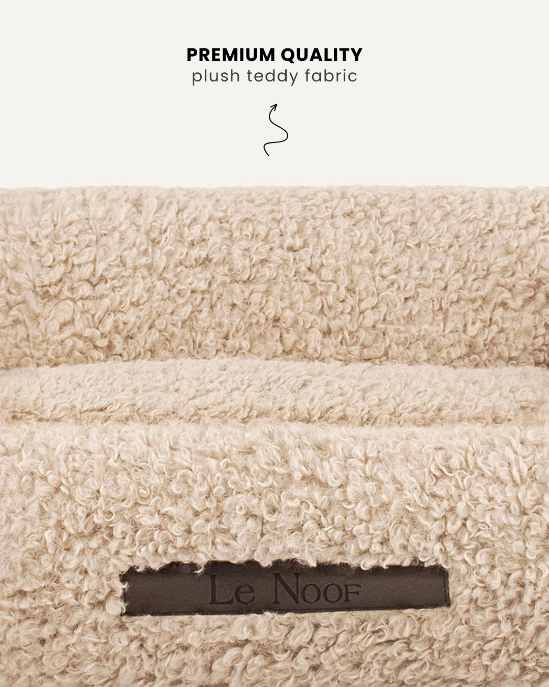 Beige teddy designer sofa dog bed, Le Noof