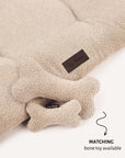 Beige boucle floor dog pillow with matching toys, Le Noof