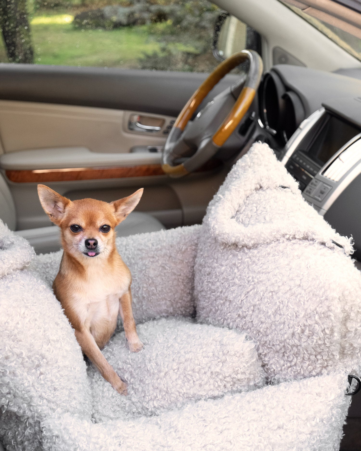 Beige Teddy Travel Car Dog Bed