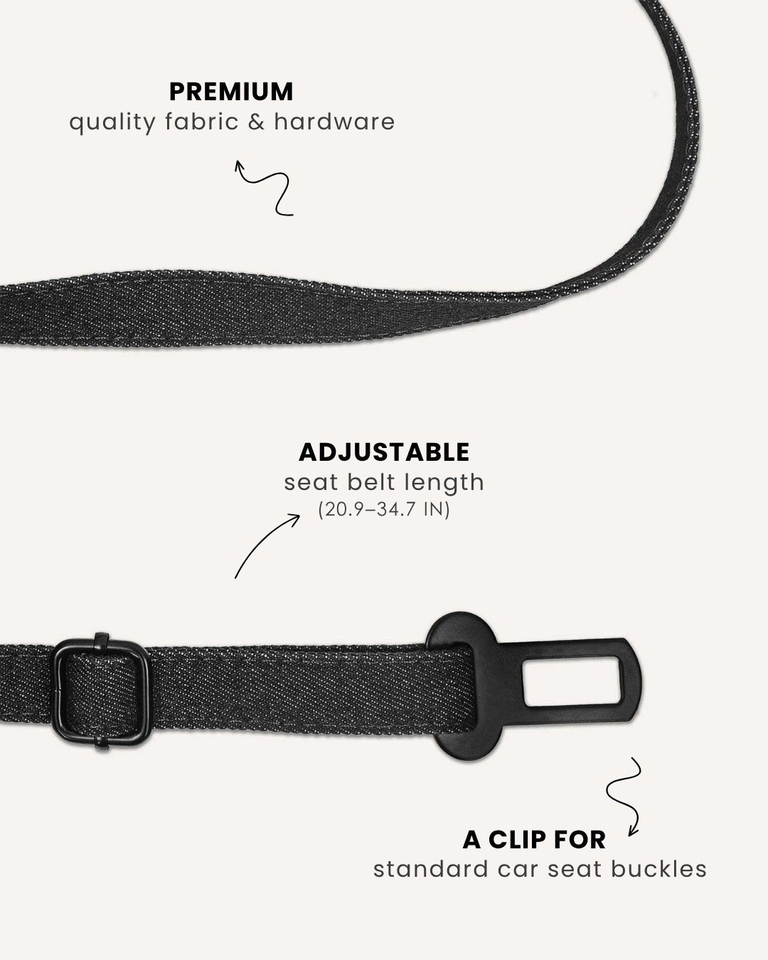 Black denim dog seatbelt, Le Noof