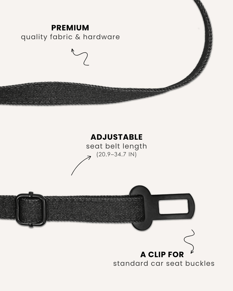 Black denim dog seatbelt, Le Noof