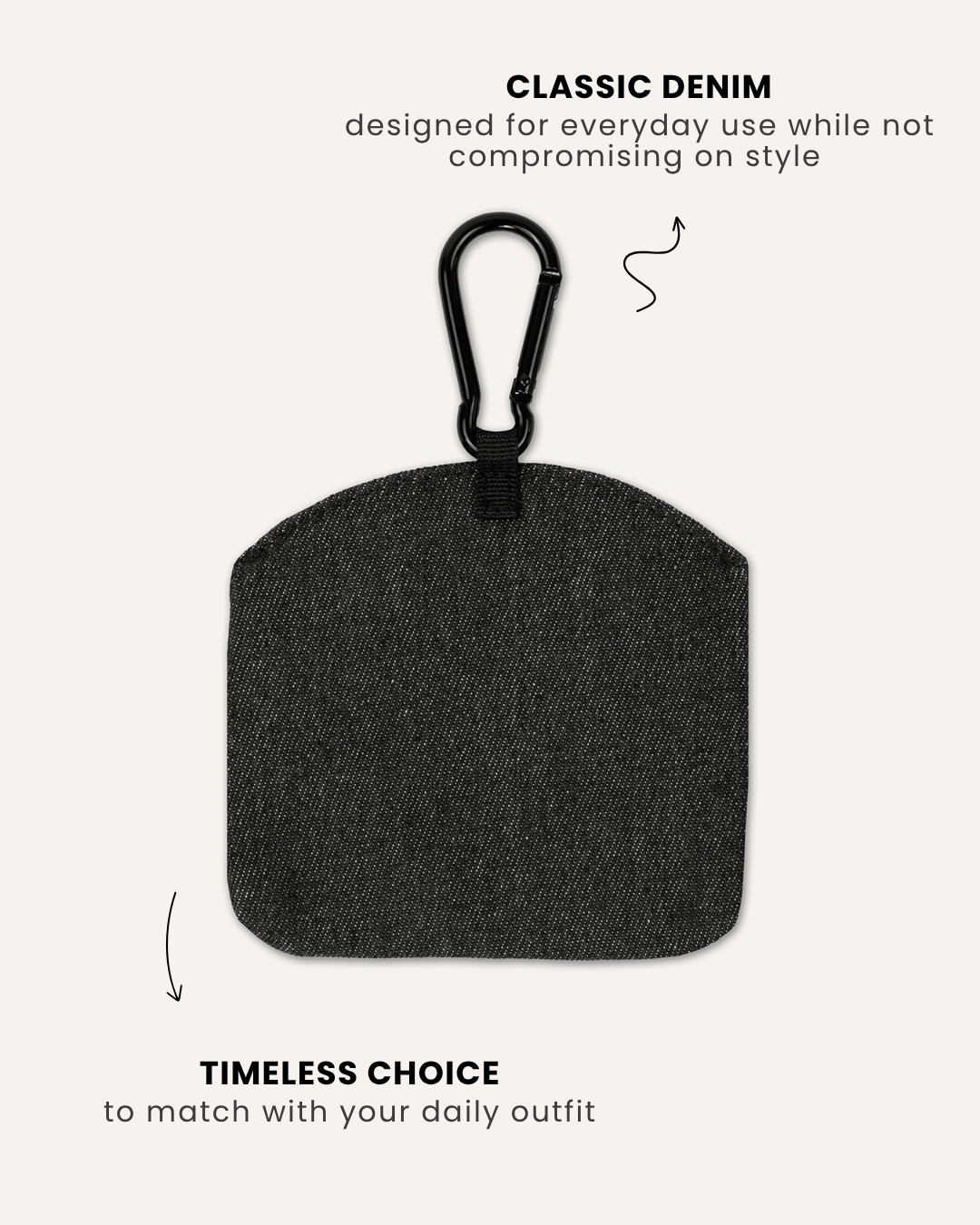Black denim dog treat pouch back view, Le Noof