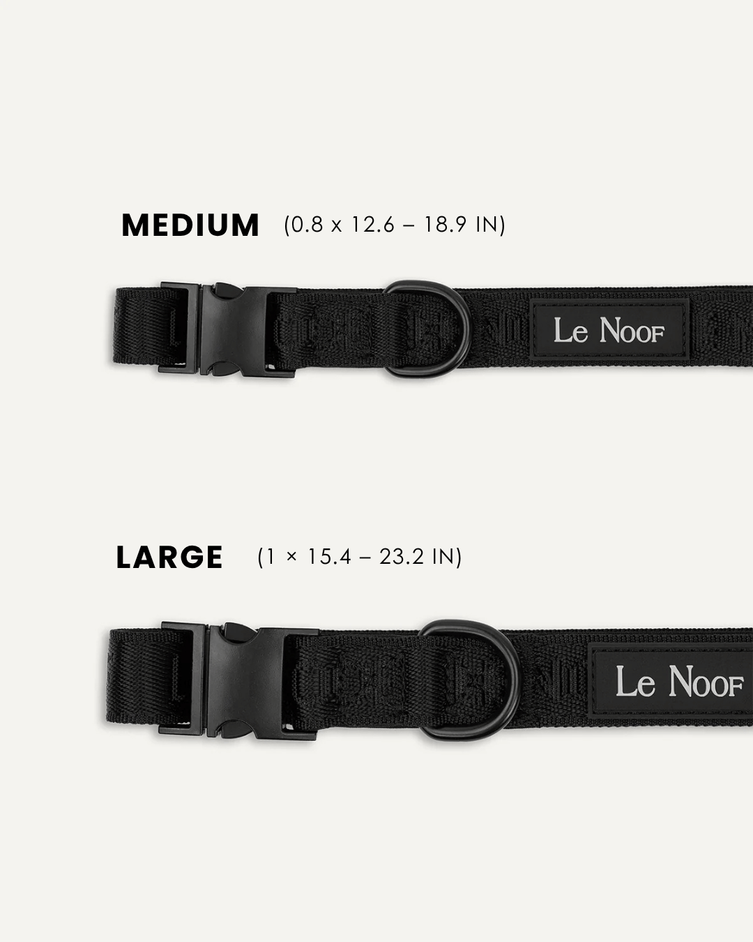 Black jacquard dog collar size comparison, Le Noof