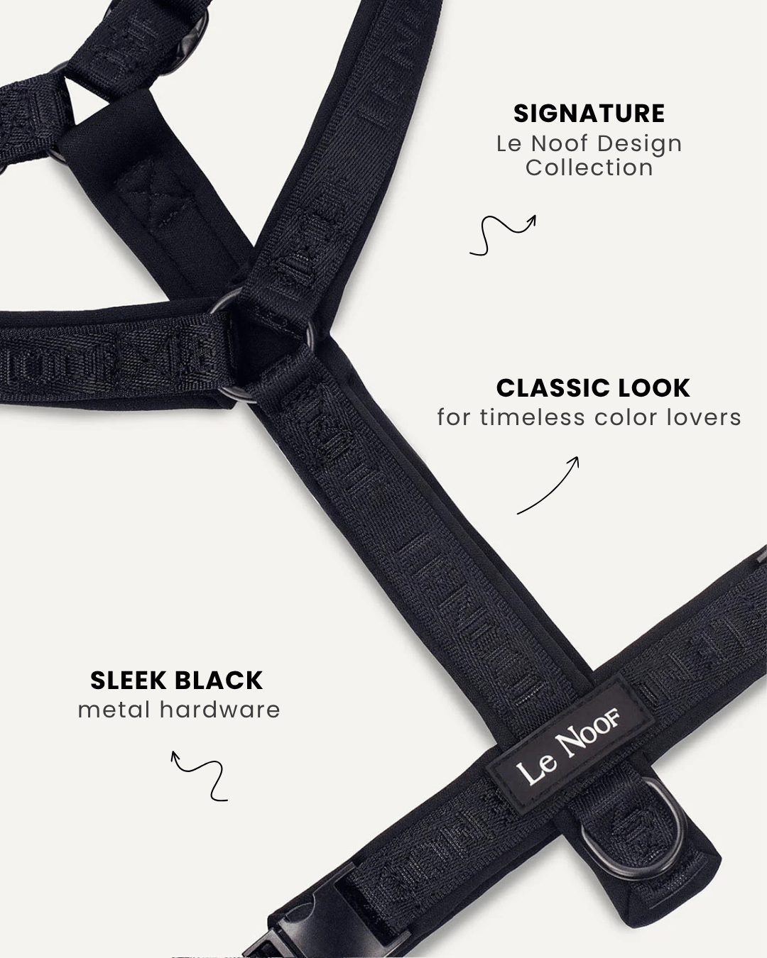 Black minimal jacquard step-in dog harness, Le Noof