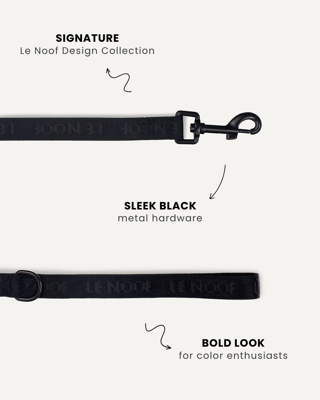 Black jacquard dog leash close-up, Le Noof