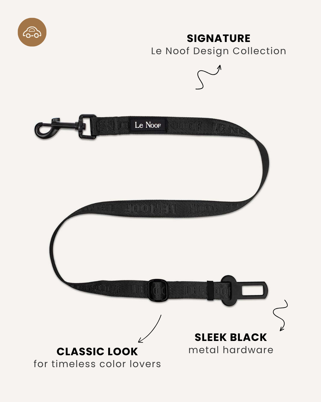 Black jacquard dog seatbelt, Le Noo