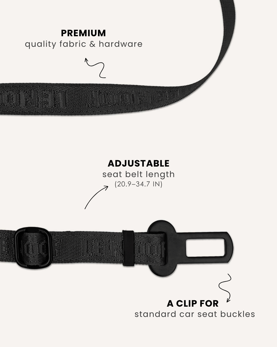 Black jacquard dog seatbelt, Le Noof