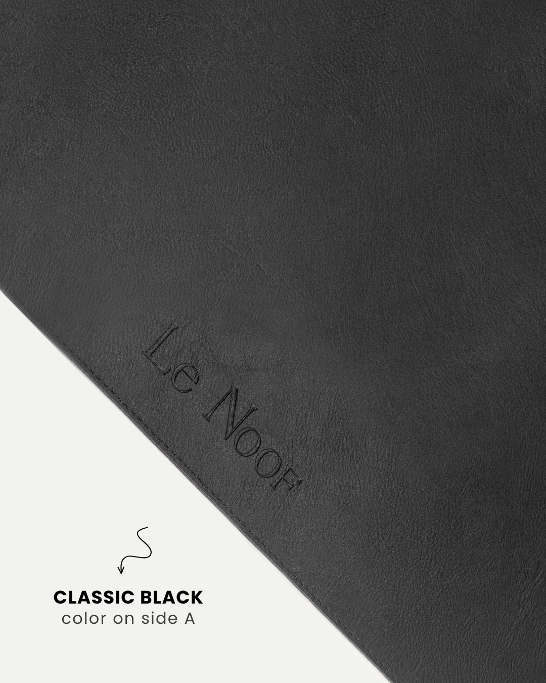 Black side of double-sided dog bowl mat, Le Noof