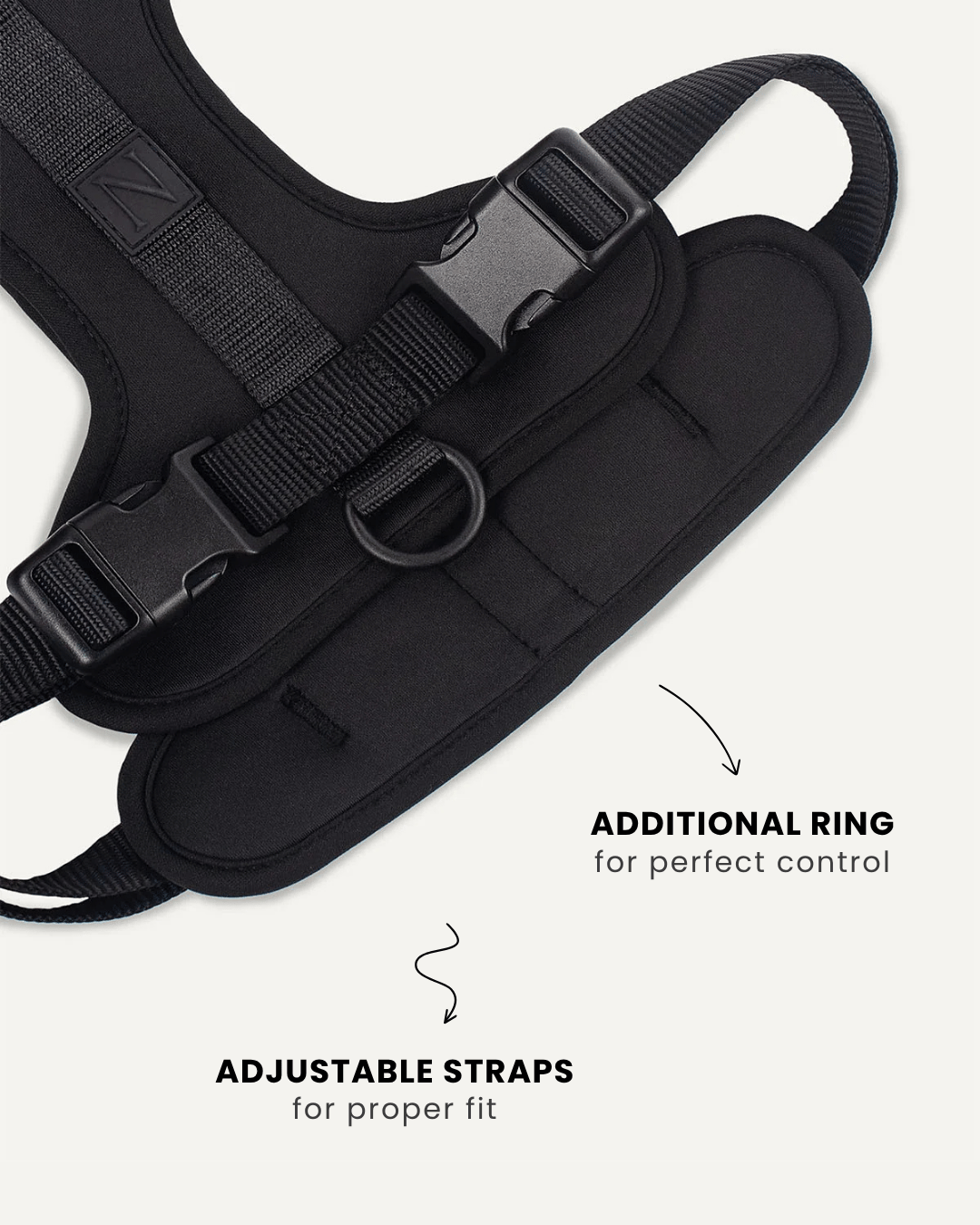 Black neoprene no-pull dog harness, Le Noof