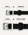Black waterproof dog collar size comparison, Le Noof