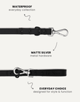 Black waterproof dog leash close-up, Le Noof