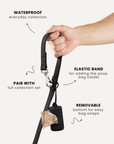 Black waterproof dog leash with poop bag holder, Le Noof