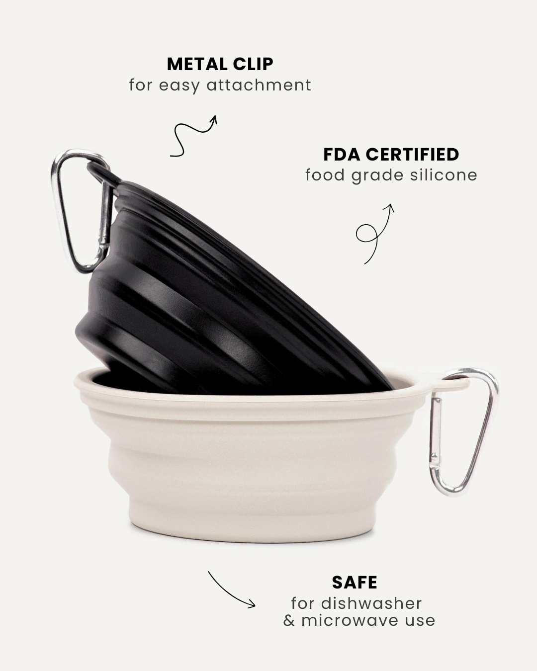 Black & Off White travel dog bowls with carabines