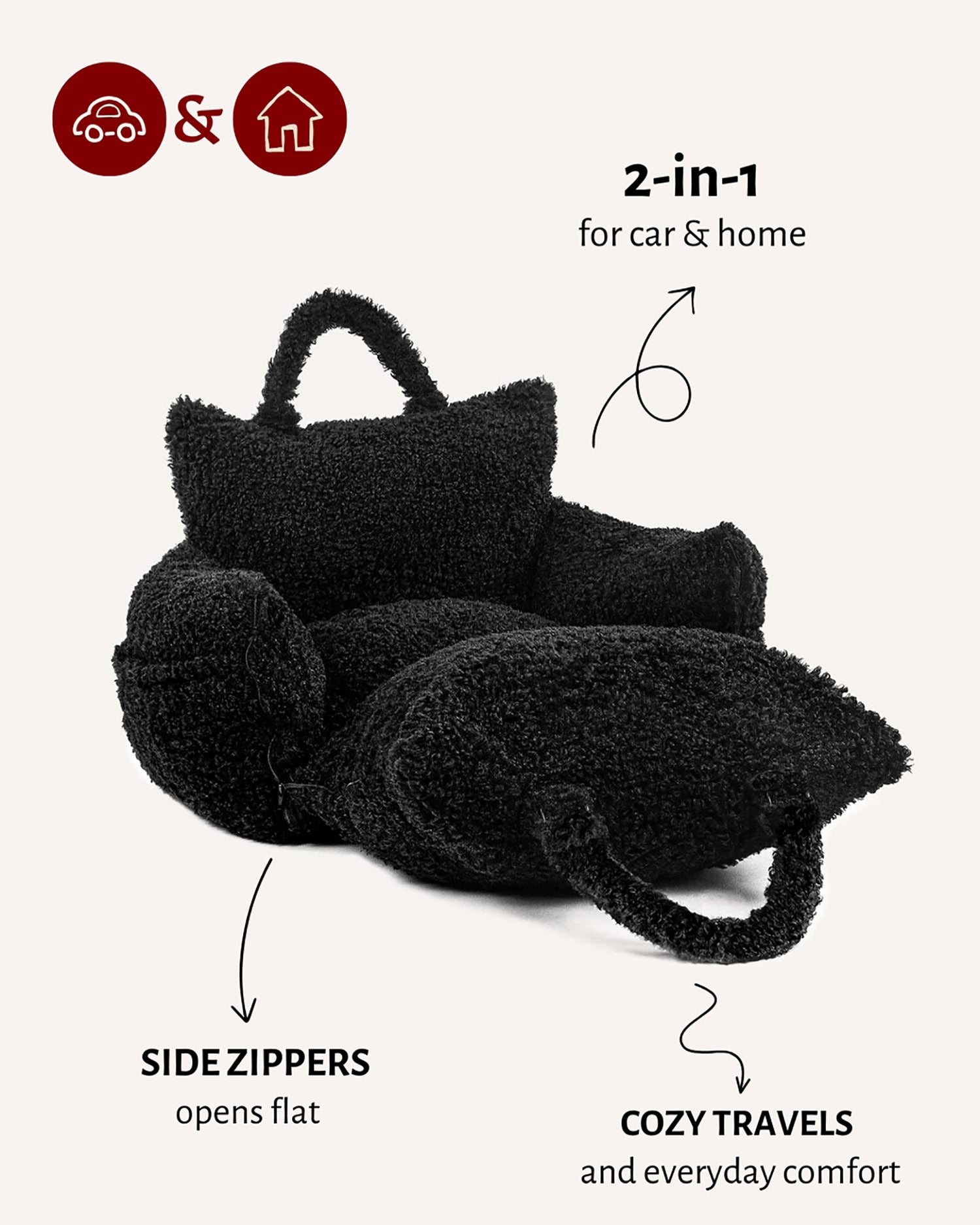Black teddy travel car dog bed, Le Noof