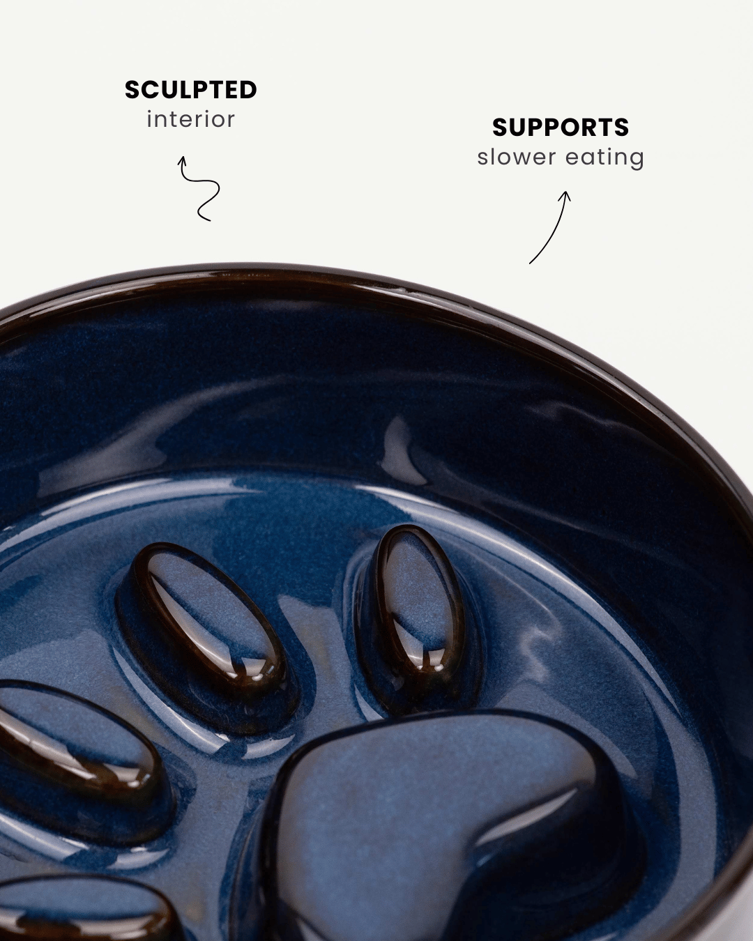 Blue ceramic slow feeder dog bowl, Le Noof