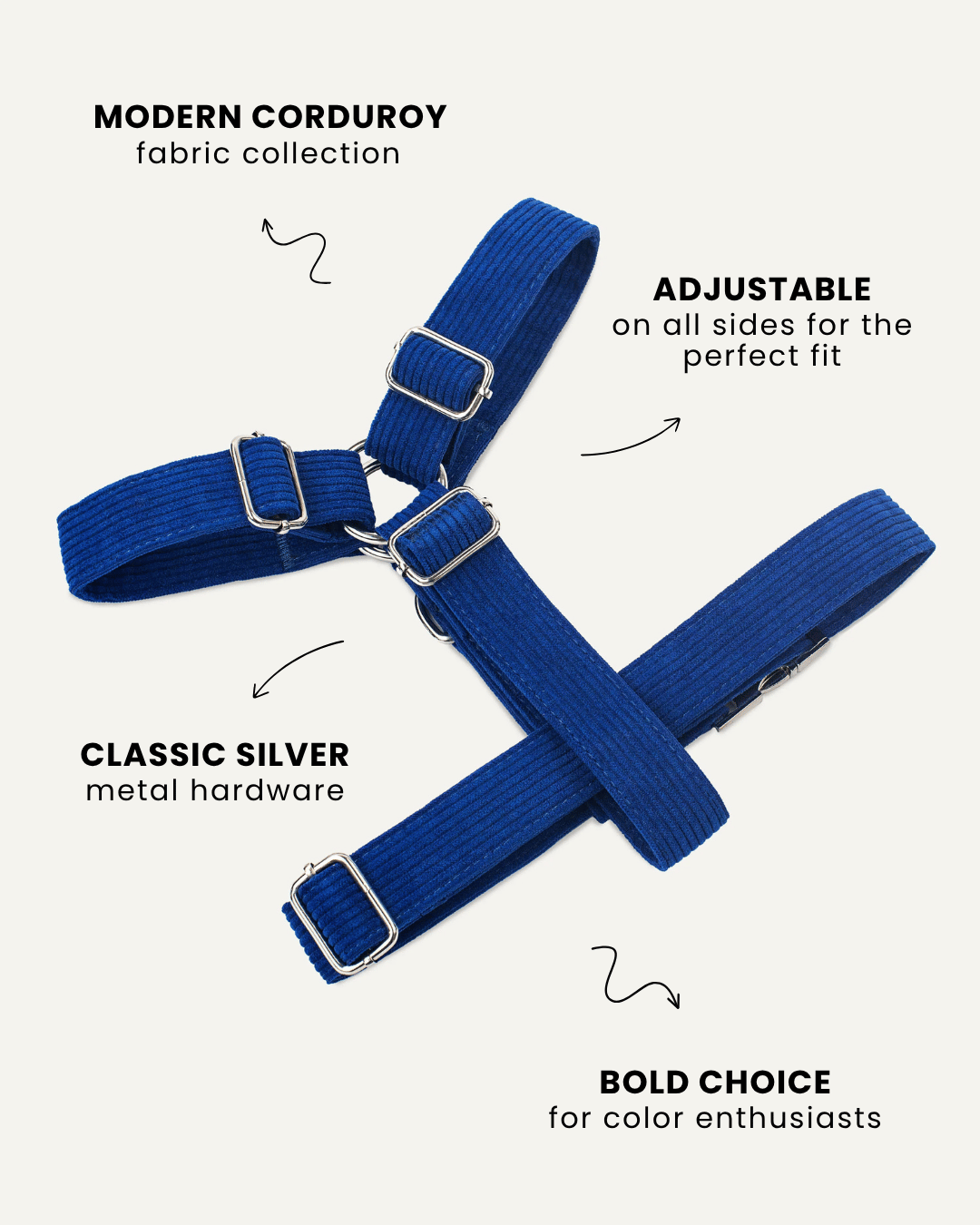 Blue corduroy step-in dog harness, Le Noo
