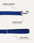 Blue corduroy dog leash close-up, Le Noof