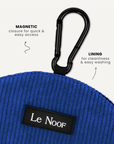 Blue corduroy dog treat pouch close-up, Le Noof