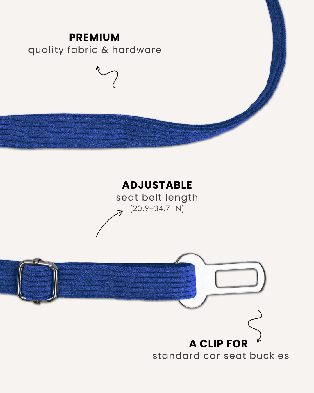 Blue corduroy dog seatbelt, Le Noof