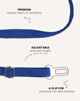 Blue corduroy dog seatbelt, Le Noof