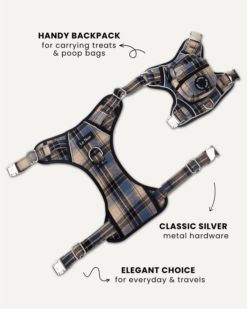Blue plaid no-pull backpack dog harness, Le Noof