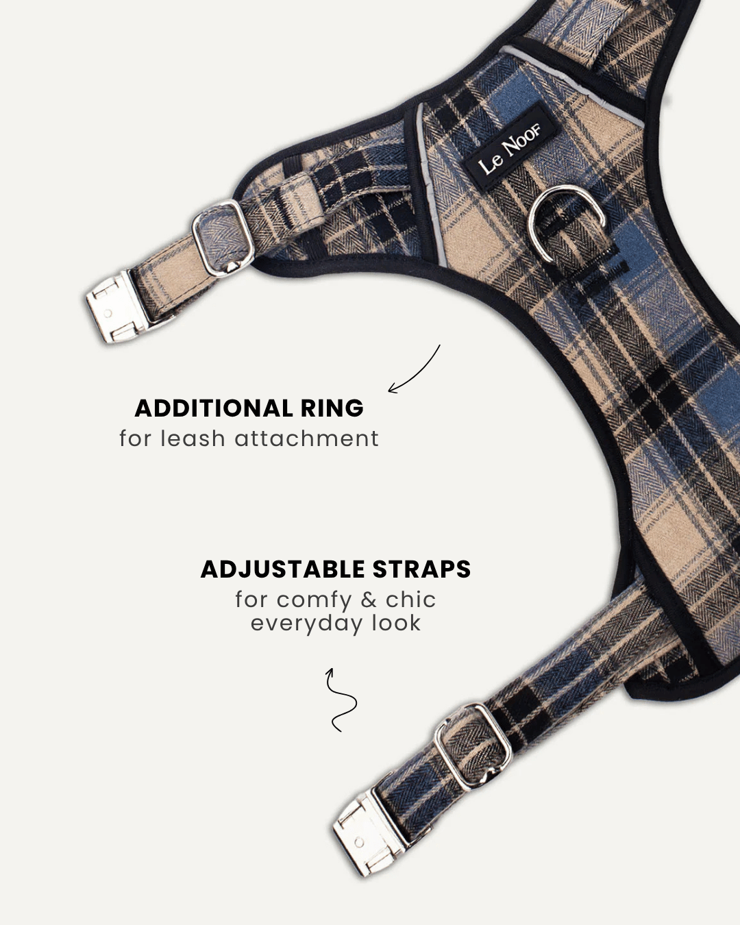 Blue plaid no-pull backpack dog harness, Le Noof