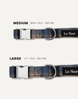 Blue plaid dog collar size comparison, Le Noof