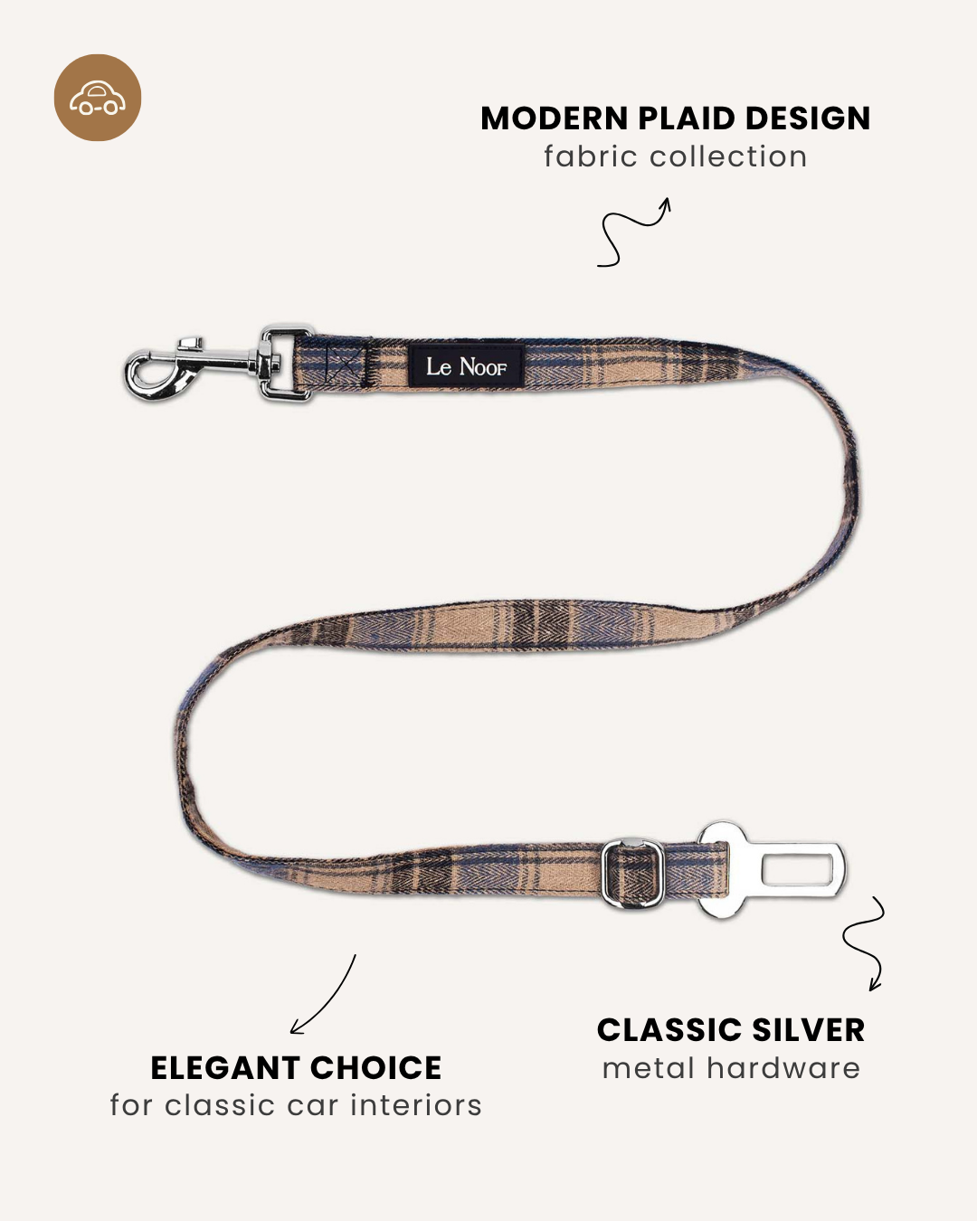 Blue plaid dog seatbelt, Le Noof