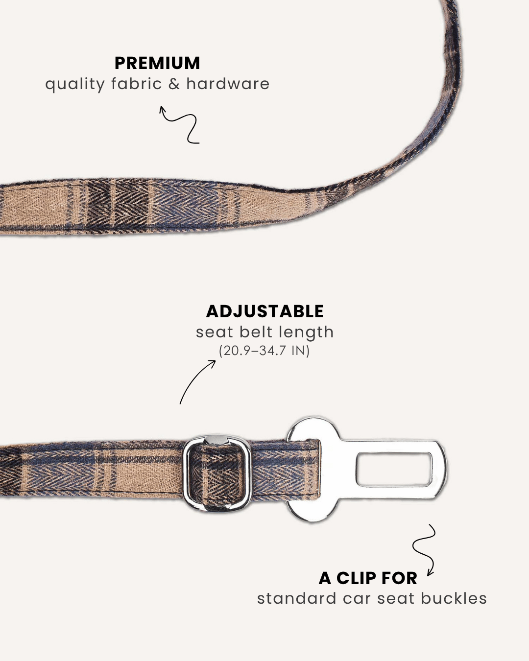 Blue plaid dog seatbelt, Le Noof