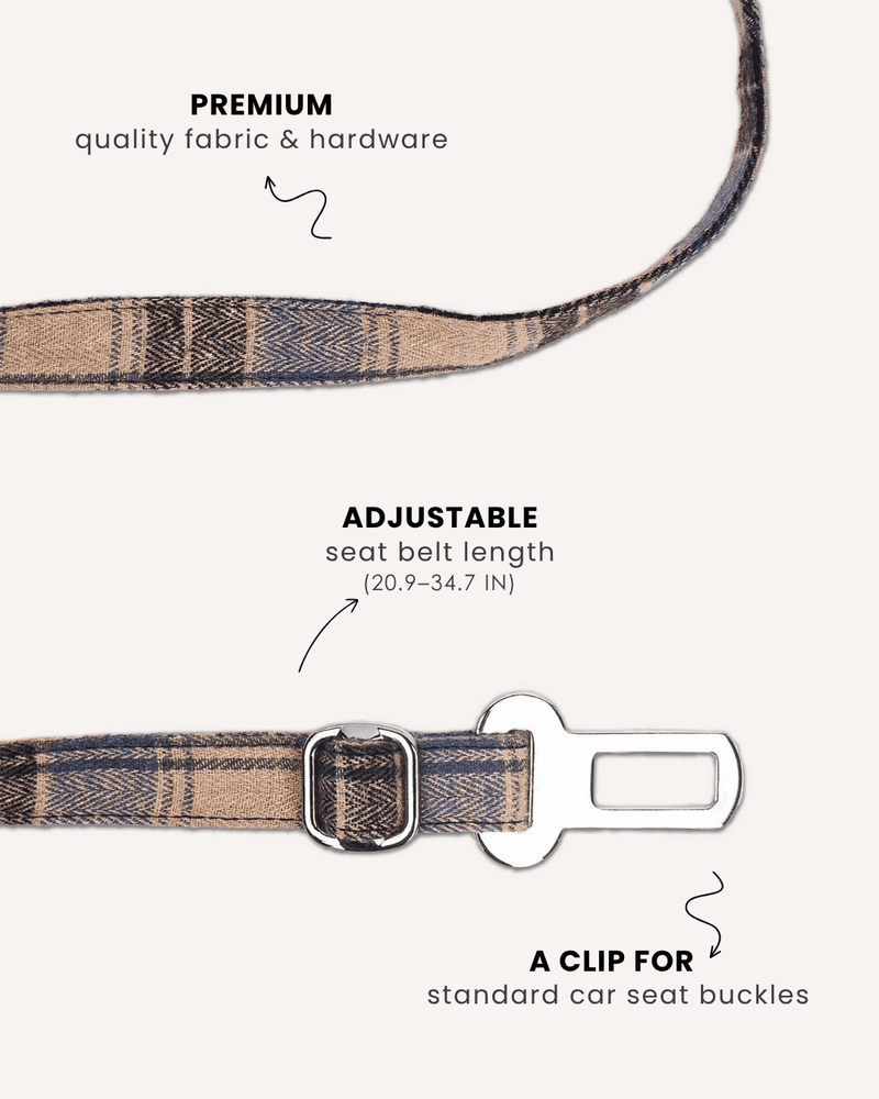 Blue plaid dog seatbelt, Le Noof
