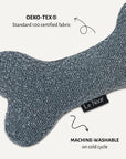 Blue boucle bone dog toy close-up, Le Noof