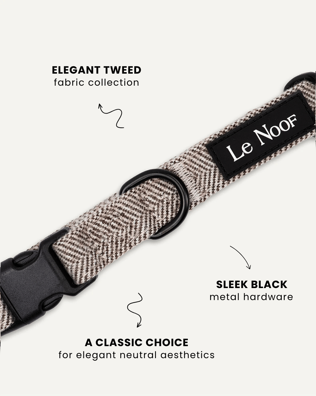 Brown herringbone dog collar close-up, Le Noof
