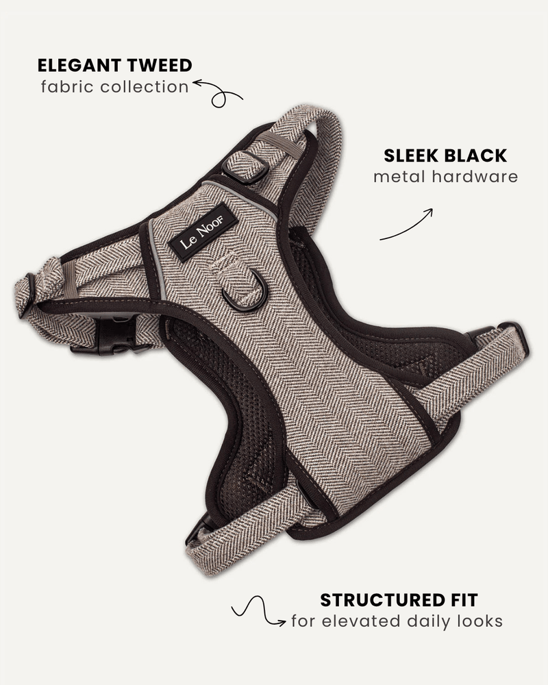 Brown herringbone tough no-pull dog harness, Le Noof