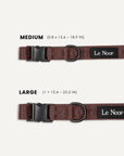 Brown jacquard dog collar size comparison, Le Noof